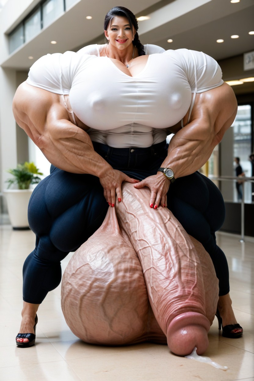 Black Hair, Hyper Gigantic Massive Muscles Japanese Milf, Hyper Gigantic Massive Veiny Testicles Porno IA transsexuelle