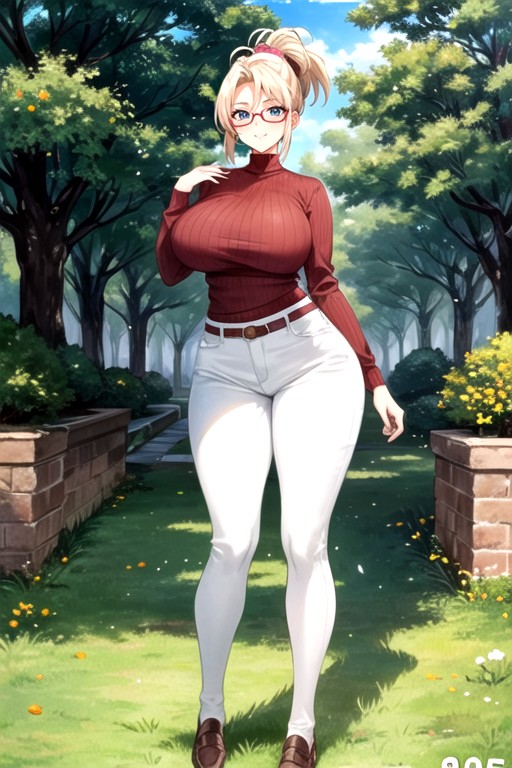 Male Grabbing Irma Left Tit, 2 People, Light Blue Turtleneck Sweater AI Porn