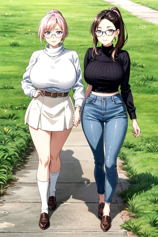Light Brown Loafers, Light Blue Turtleneck Sweater, Full Body AI Porn