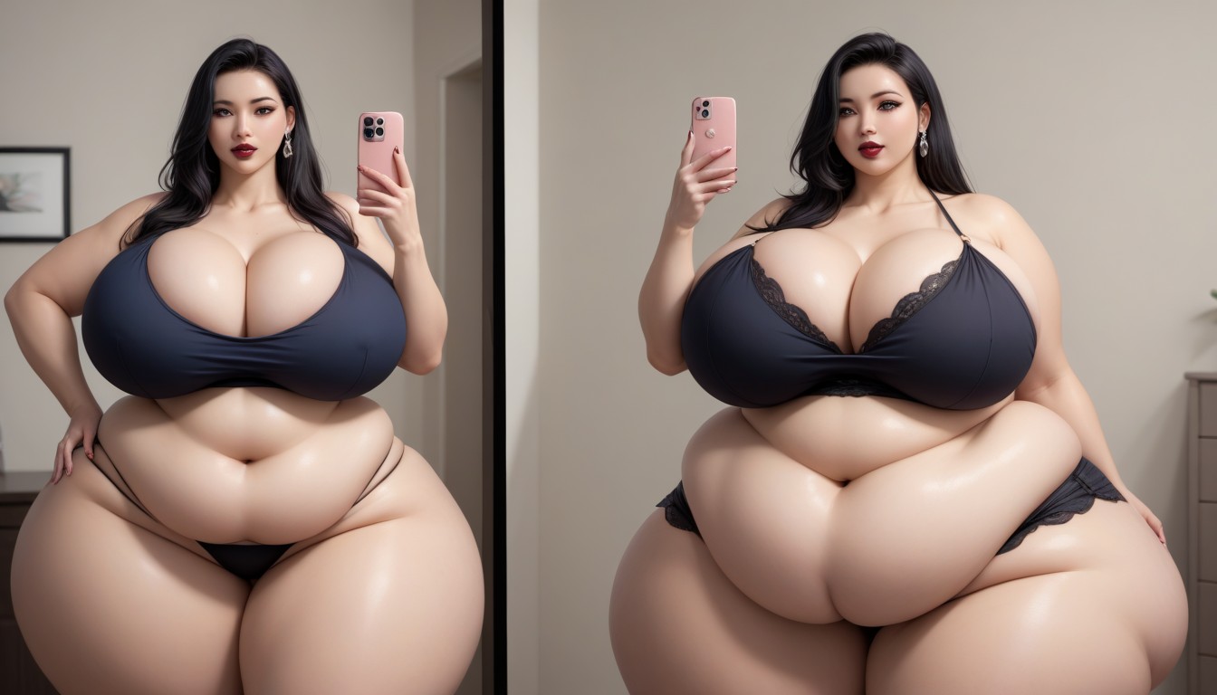 Gothic, Split Screen Veiws Of Her Going Thought A Mega Massive Busty Weight Gain In Sequence, Selfie Porno BBW IA