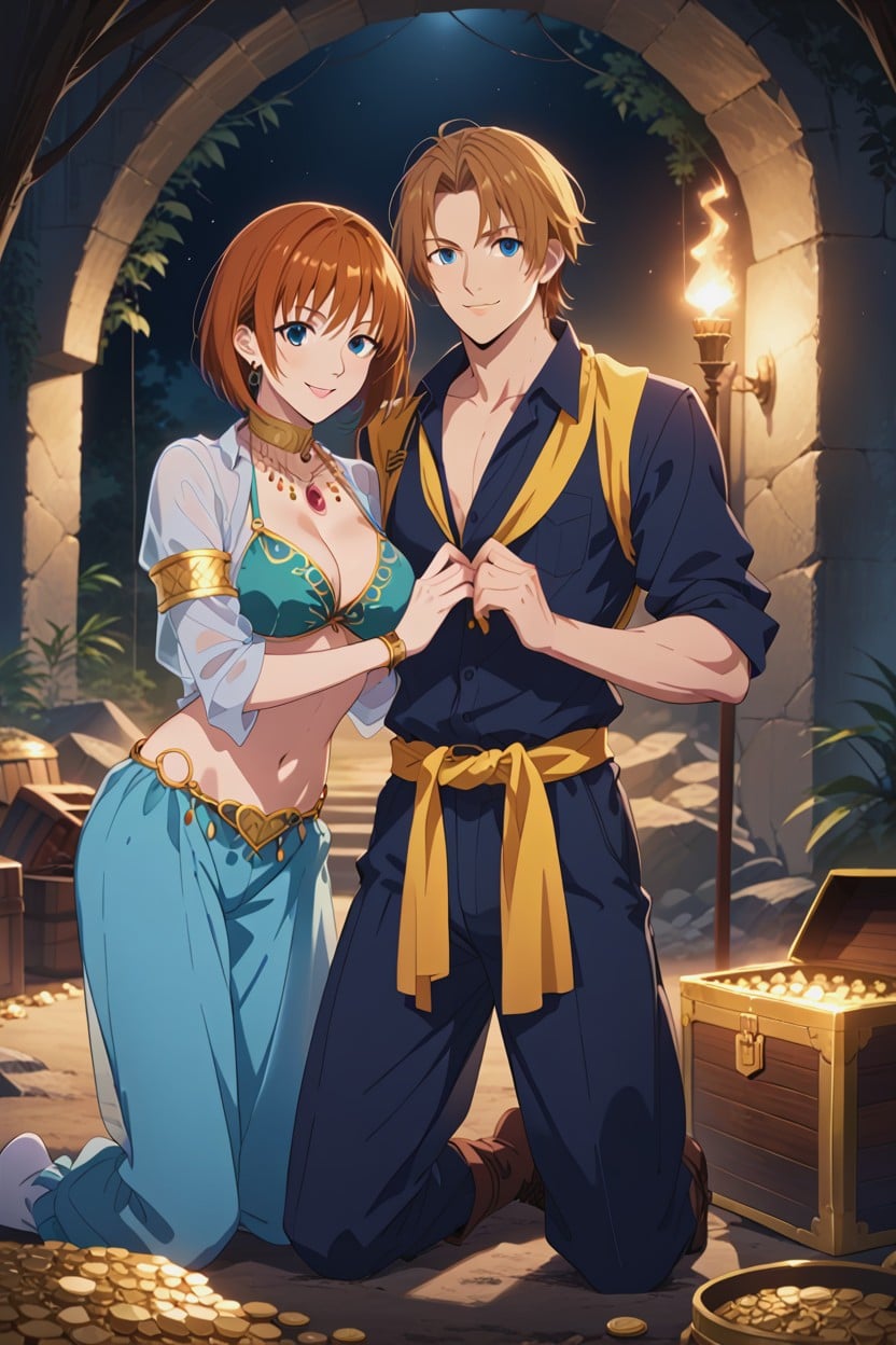 Female Wearing Decorative Body Chains, Female Is Kasumi From Doa, Creepy Chamber Entrance Hentai AI Porn