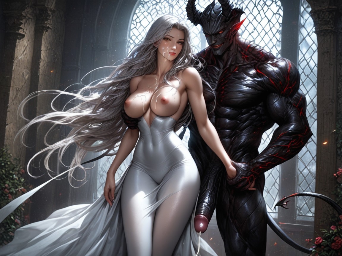 Giant Dick, Holds The Breasts With Her Hands, Waist Hentai AI Porn
