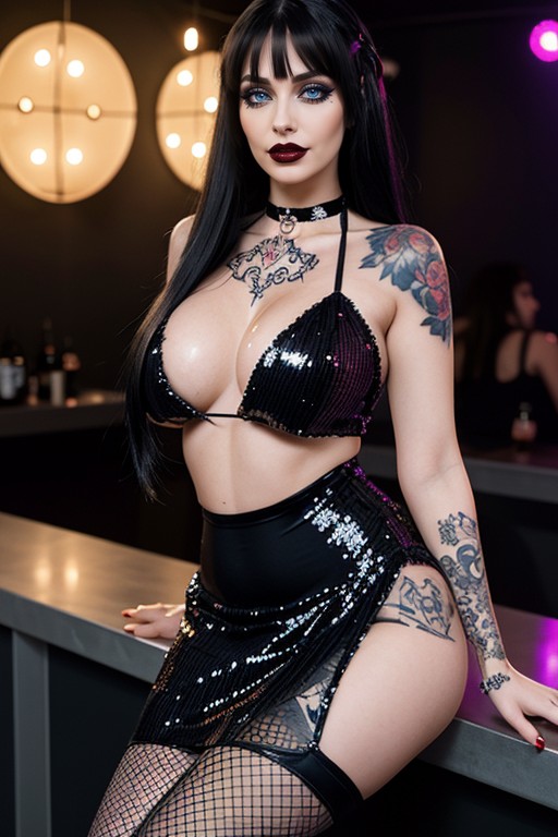 High Whore Stilettos, Fishnets, Full Wide Dark Kohl AI Porn