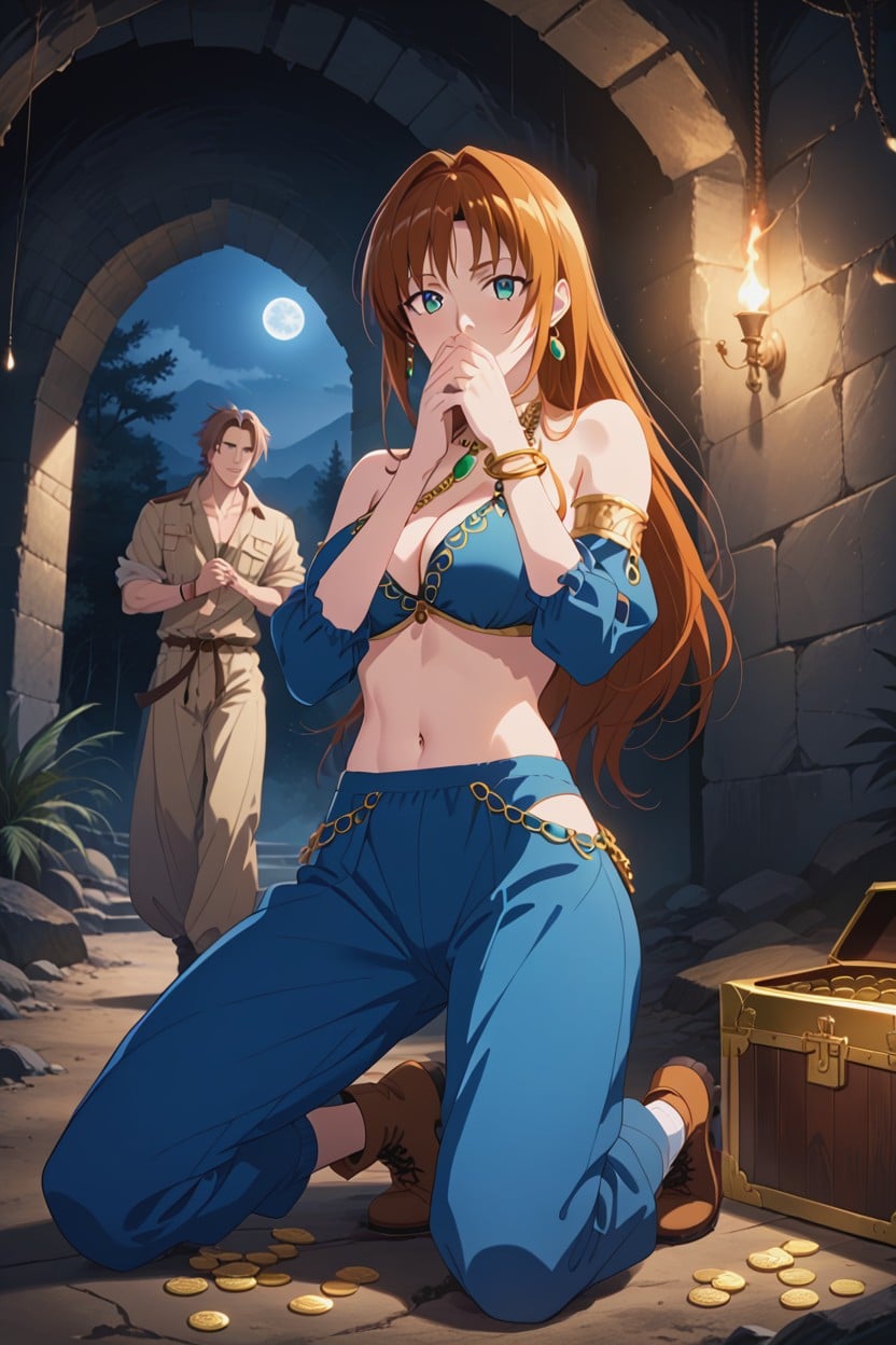 Female Wearing Transparent Sleeves, Front View, Detailed Hentai AI Porn