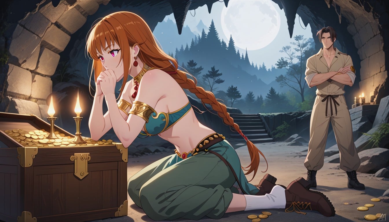 Female Ripped Clothes, Creepy Chamber Entrance, Dark Cave Chamber Hentai IA