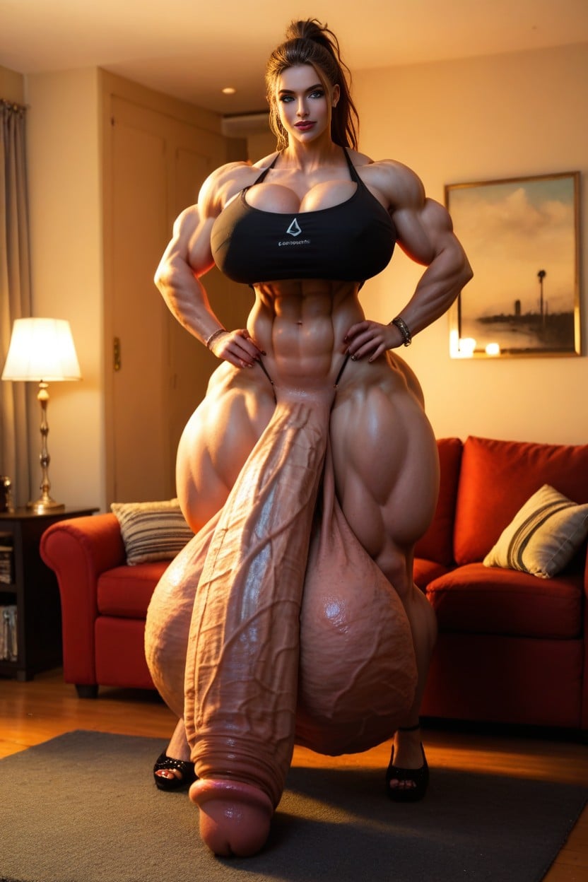 Messy Hair, Ponytail, Impossibly Wide Hips Porno IA transsexuelle