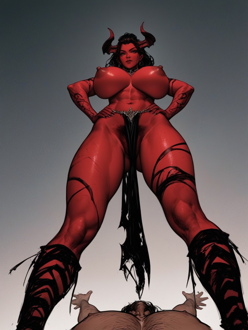 Erect Nipples, Woman, Red Filter AI Porn