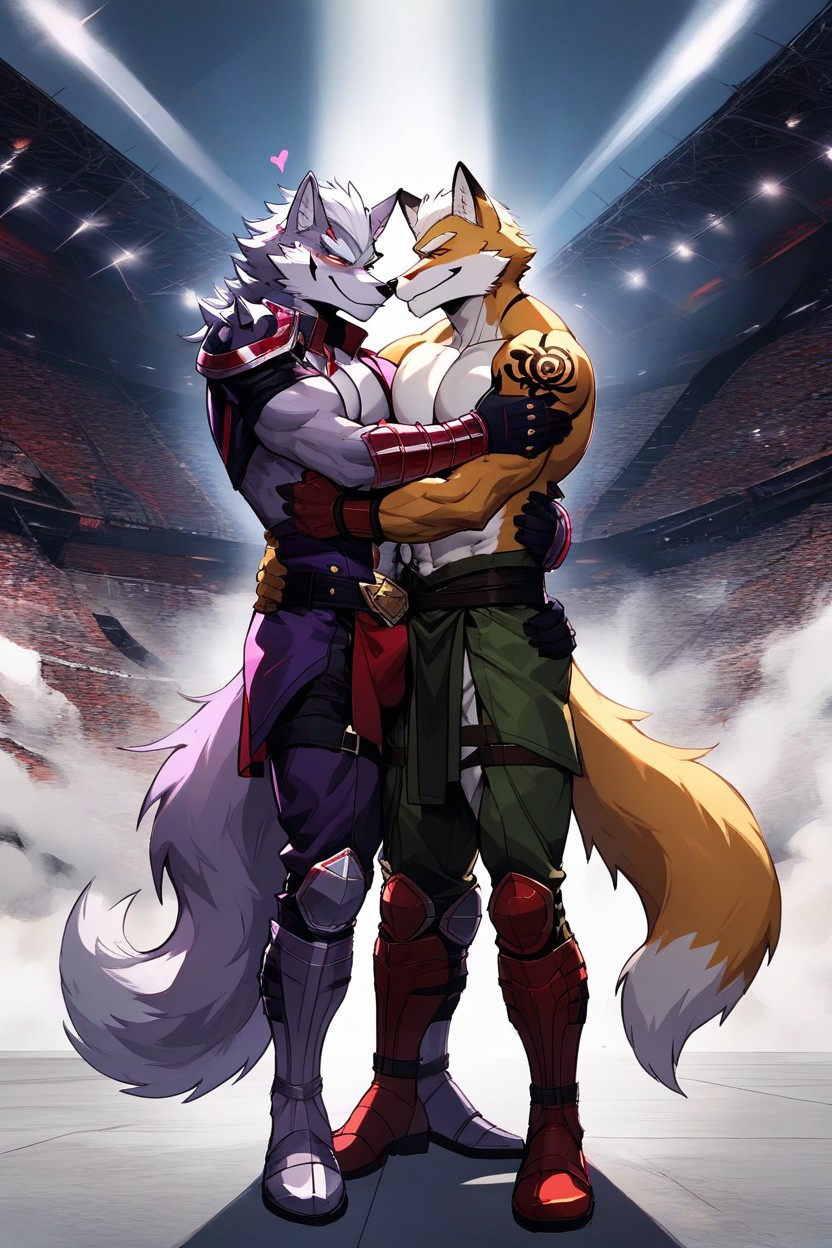 Hugging, Wolf Tall, Wolf Hugging Fox Protectively Furry AI Porn