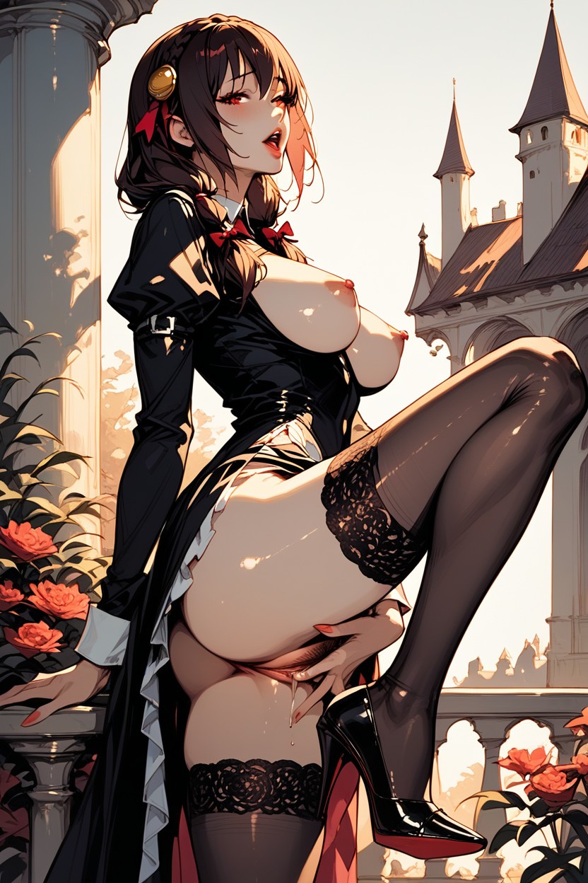 Outside, Blushing, Sitting On The Side Hentai IA