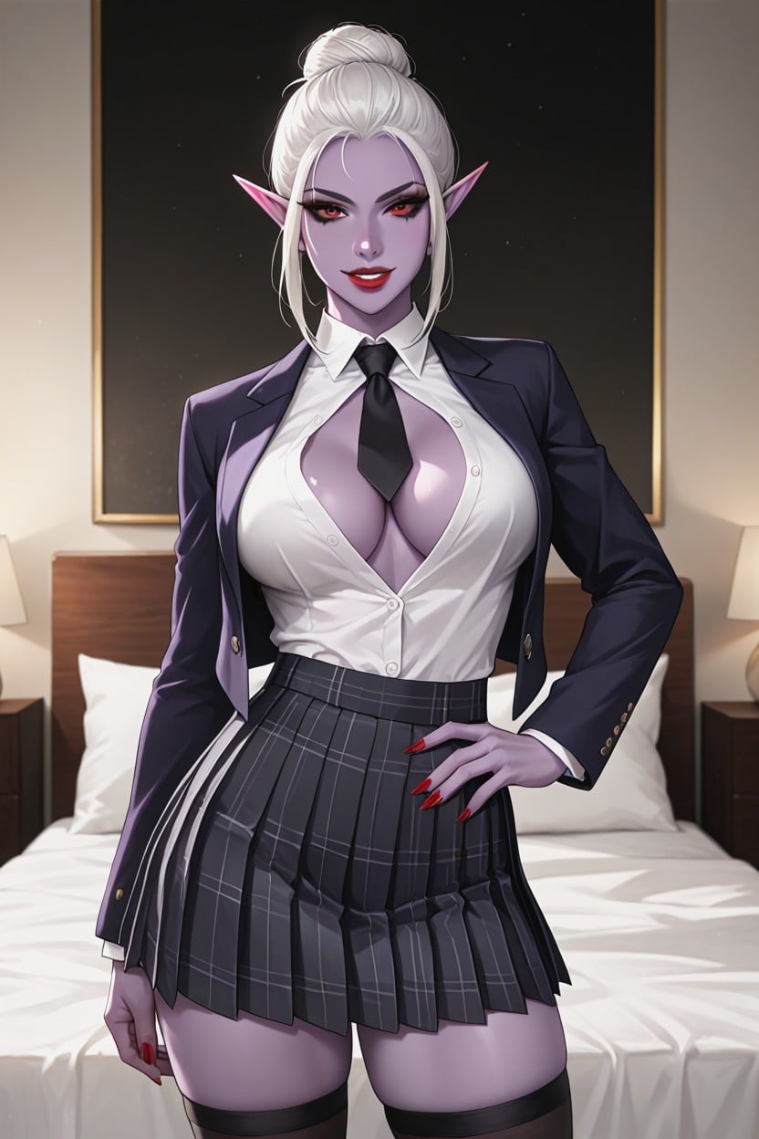 White Hair, Uniform, Neck Tie AI Porn