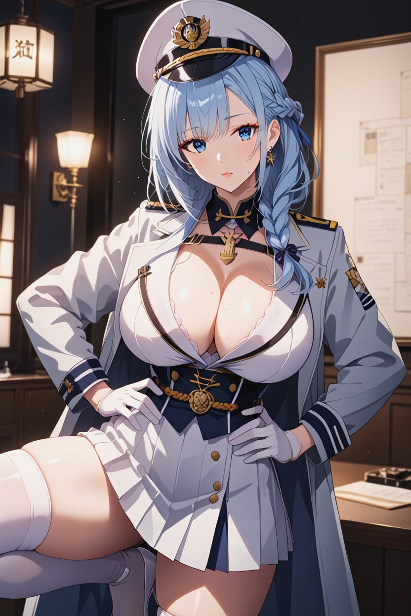 Braided, Hands On Hips, White Whole Outfit AI Porn