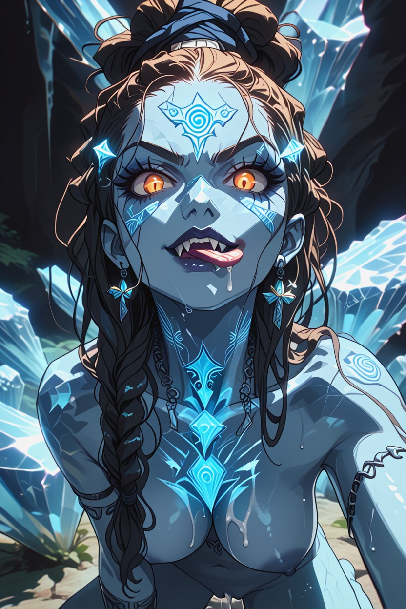 Glowing Crystals, Close-up Pussy, Dreadlocks Braided Hair AI Porn