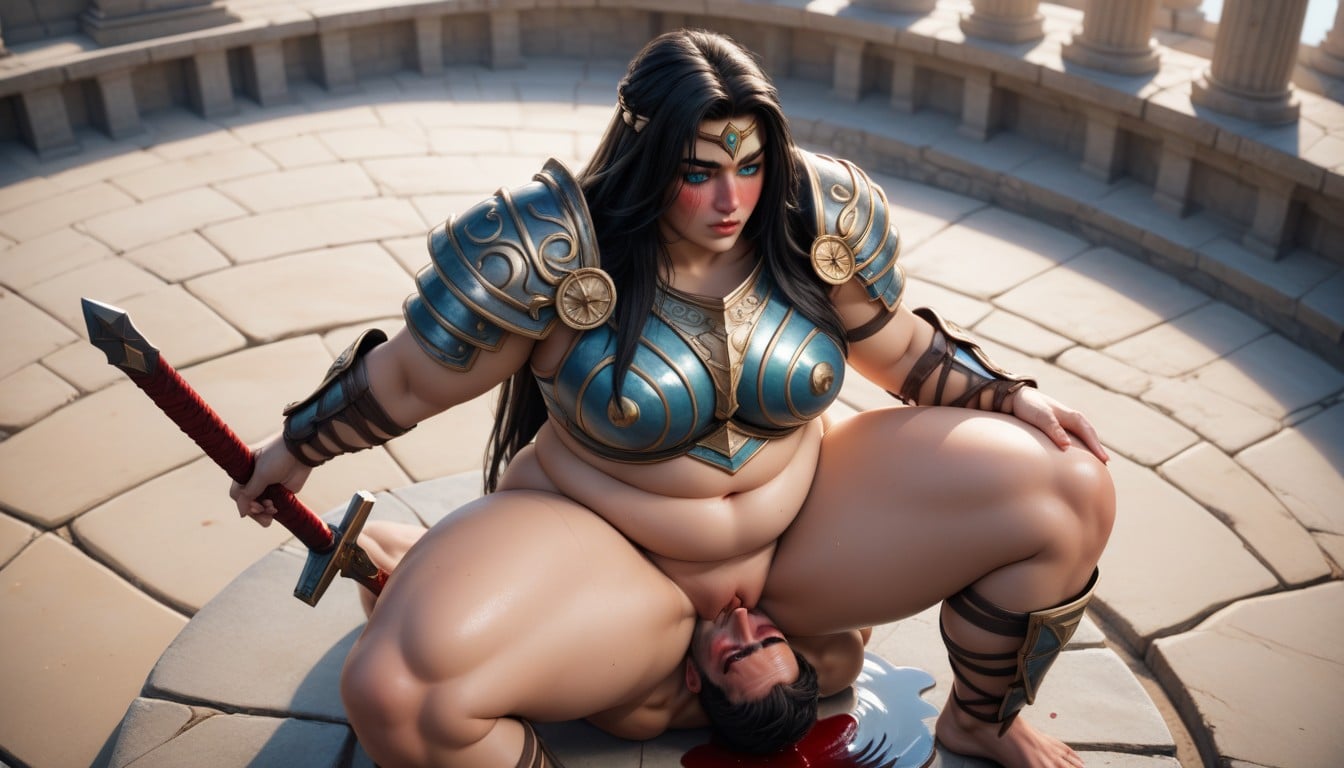Sitting On Stone Slab, Coliseum, Top View AI Porn