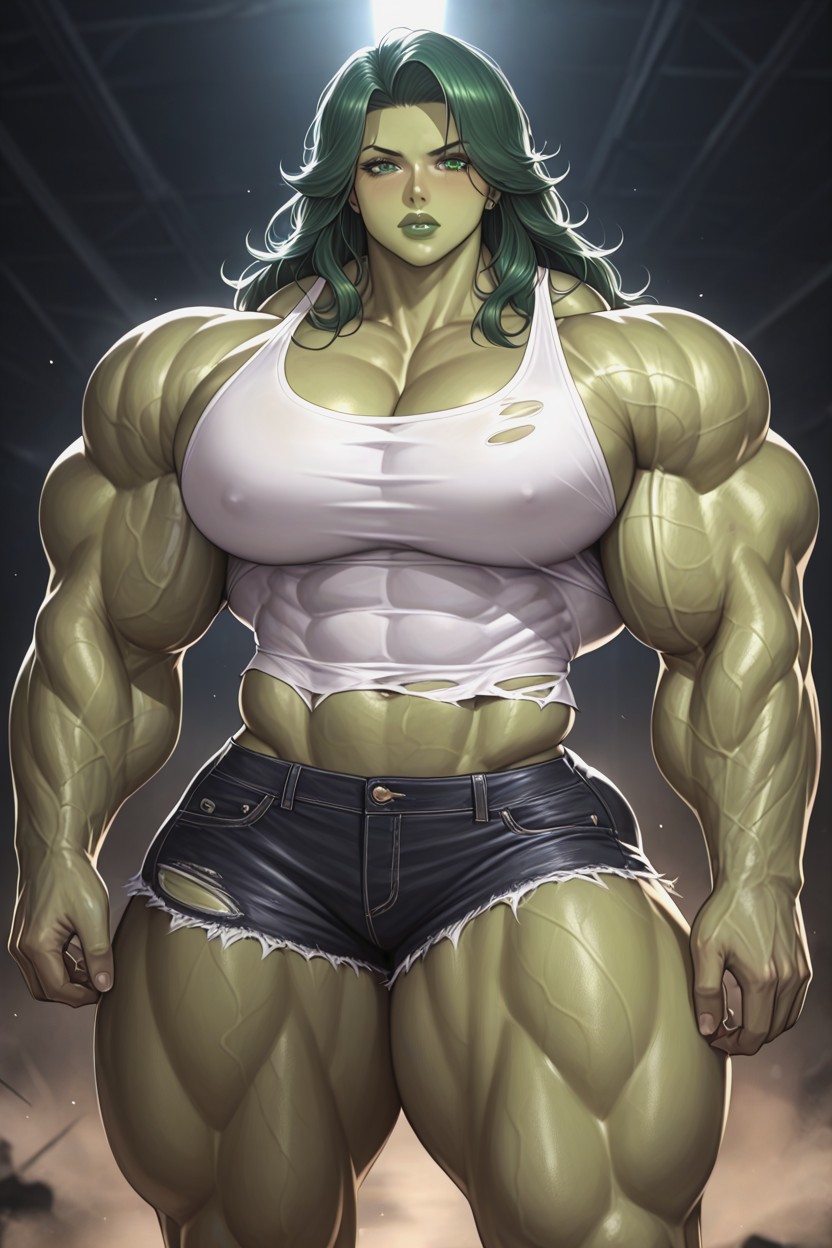 Green Skin, Gigantic Veins All Over Her Body, Asura Ai Style Hentai AI Porn