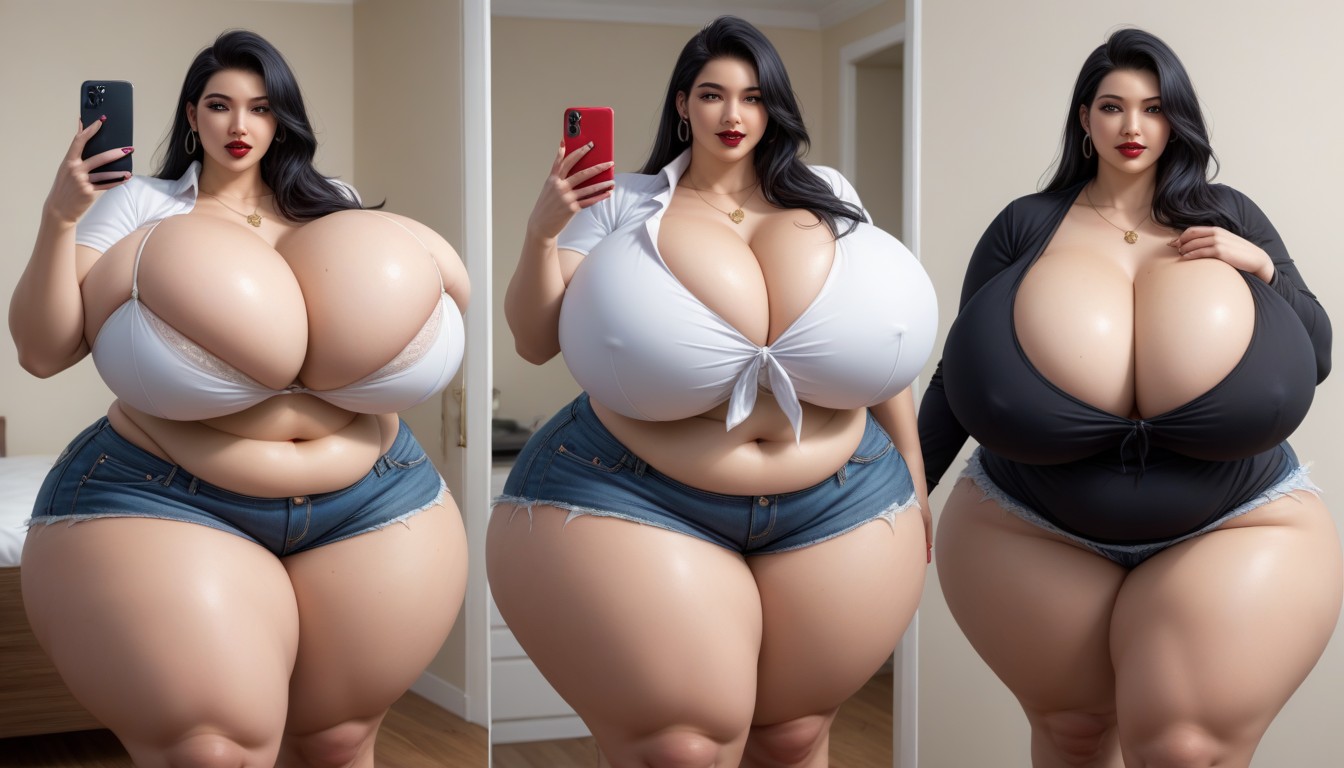 The Most Perfect Face, Hyper Fat Thick Curvy Fuller Figured Asian American College Woman, Selfie BBW AI Porn