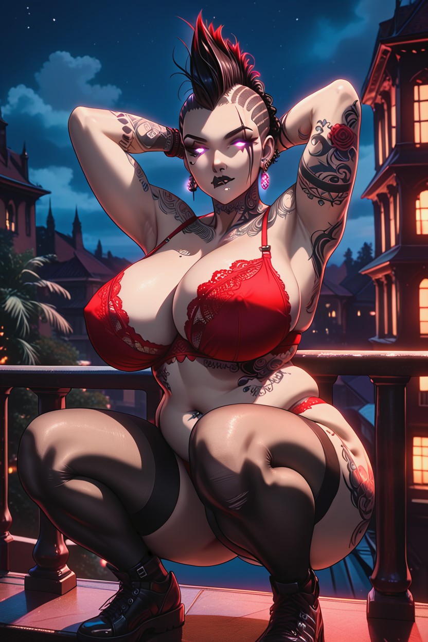 Black Hair Tall Mohawk Hair Style, Night, Thick Thighs Hentai AI Porn