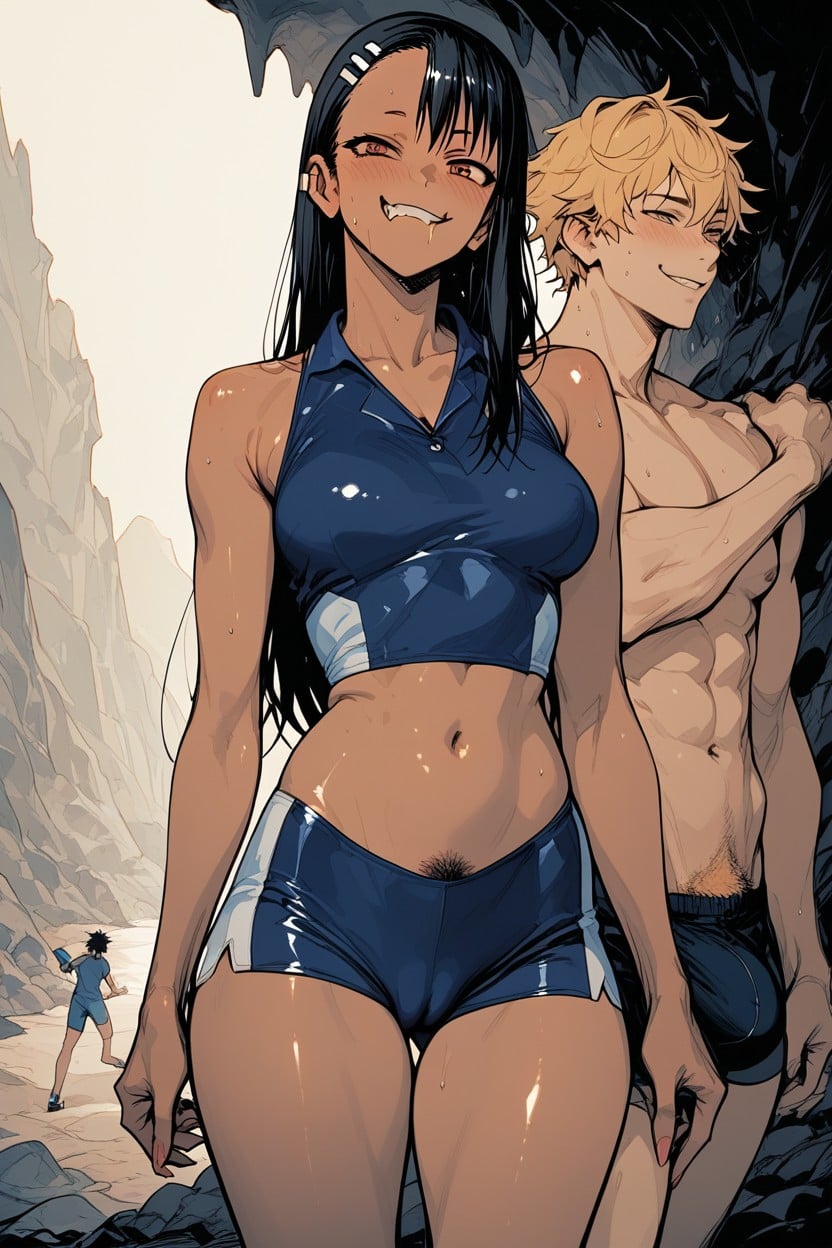 Cave, Blue Running Shorts, 2 People Hentai AI Porn