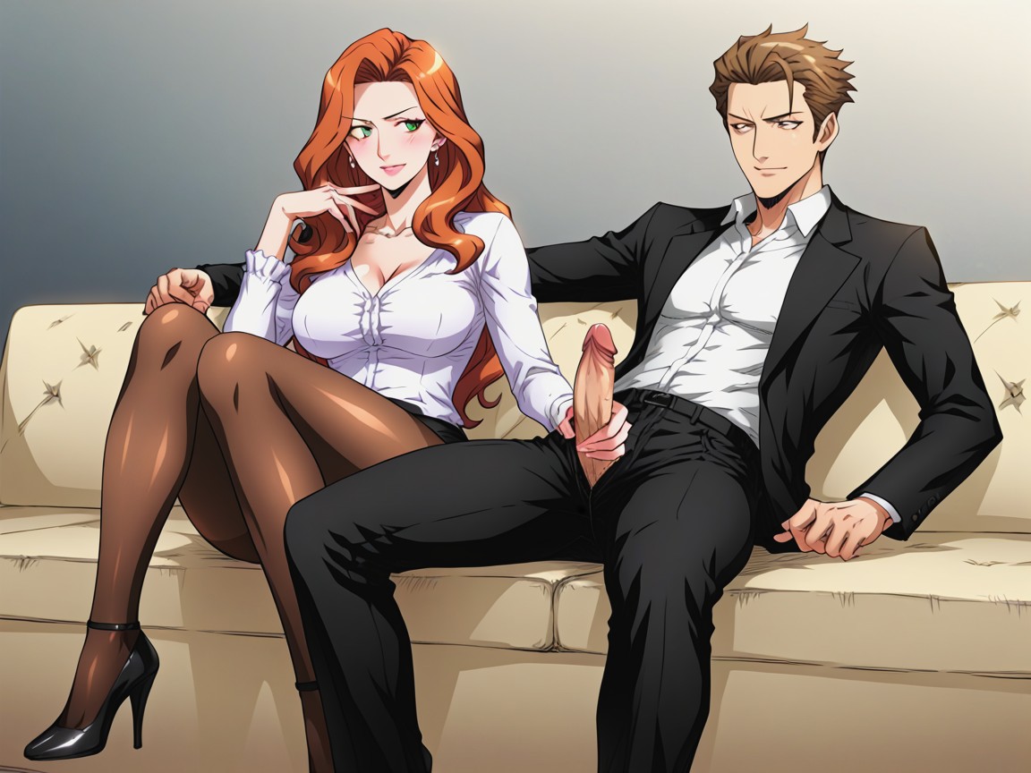 Much Taller Woman, Embarrassed Man, Male With Erection Hentai AI Porn