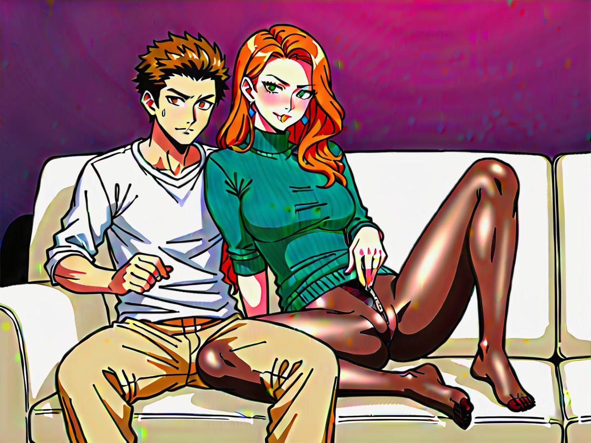 Dimunitive Man, Woman In Pantyhose, Womans Hand On Dick Hentai AI Porn