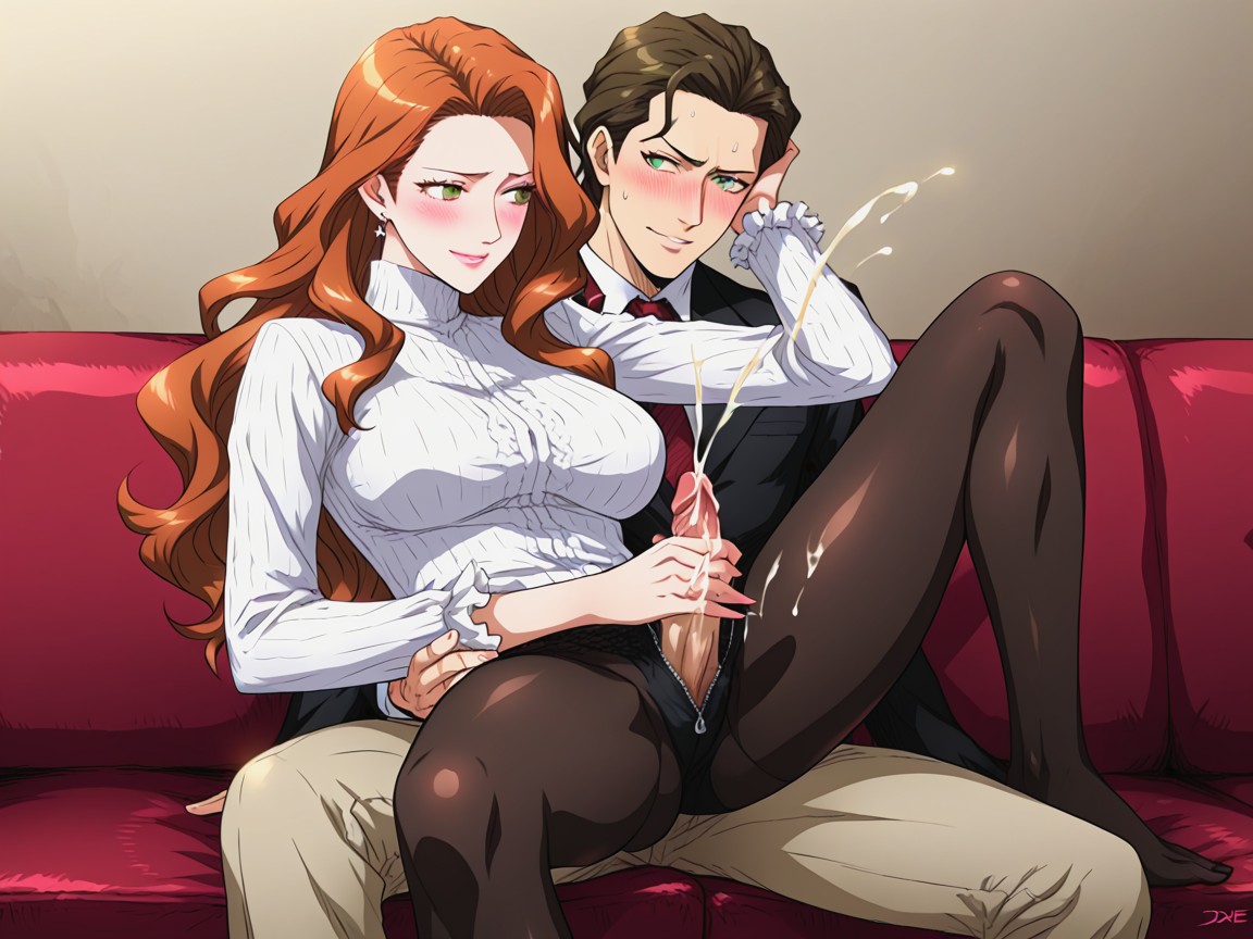 Womans Hand On Penis, Woman Giving Handjob, Smirking Female Hentai AI Porn