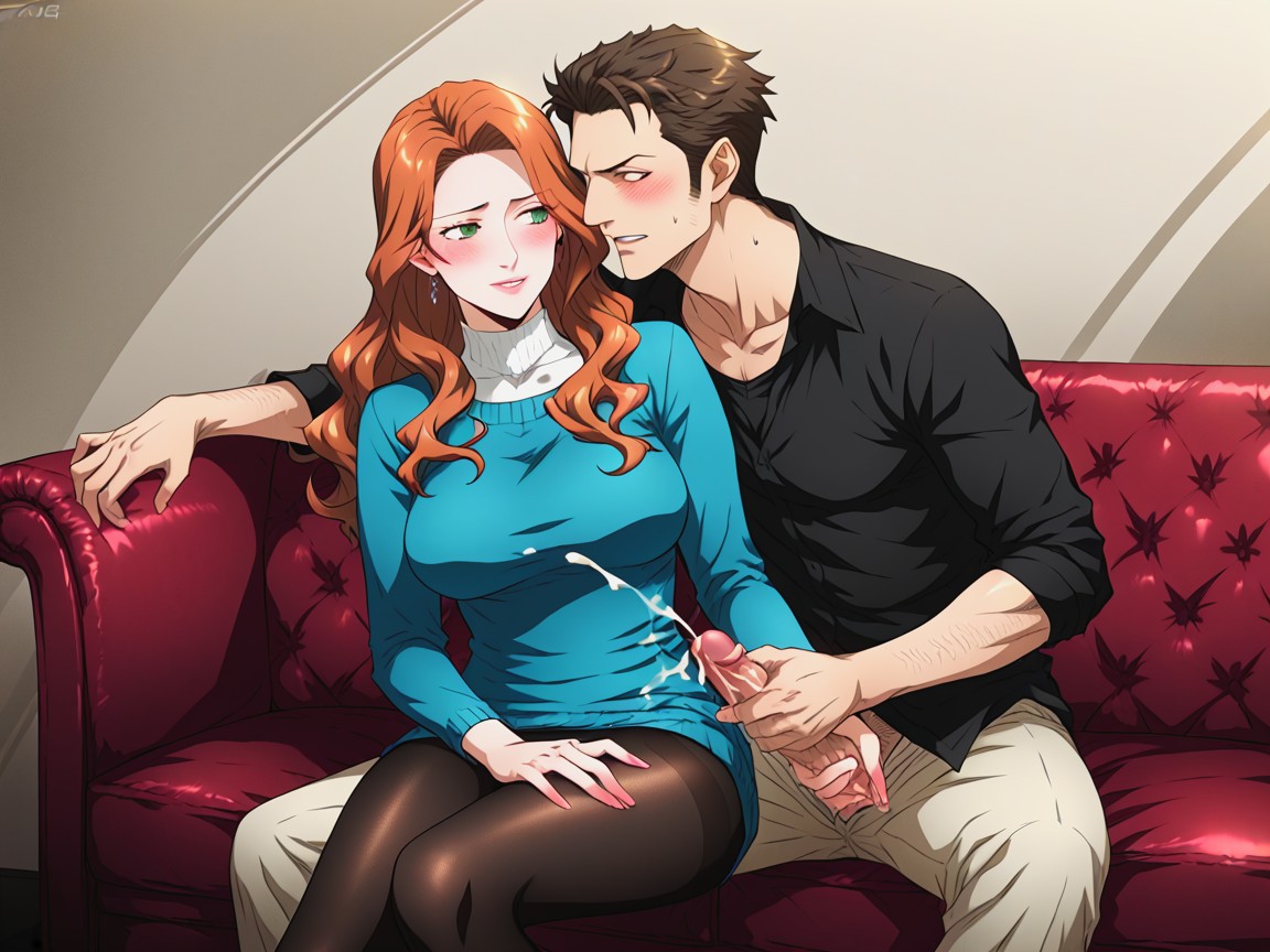 Cum, Ginger Female, Handjob From Woman Hentai AI Porn