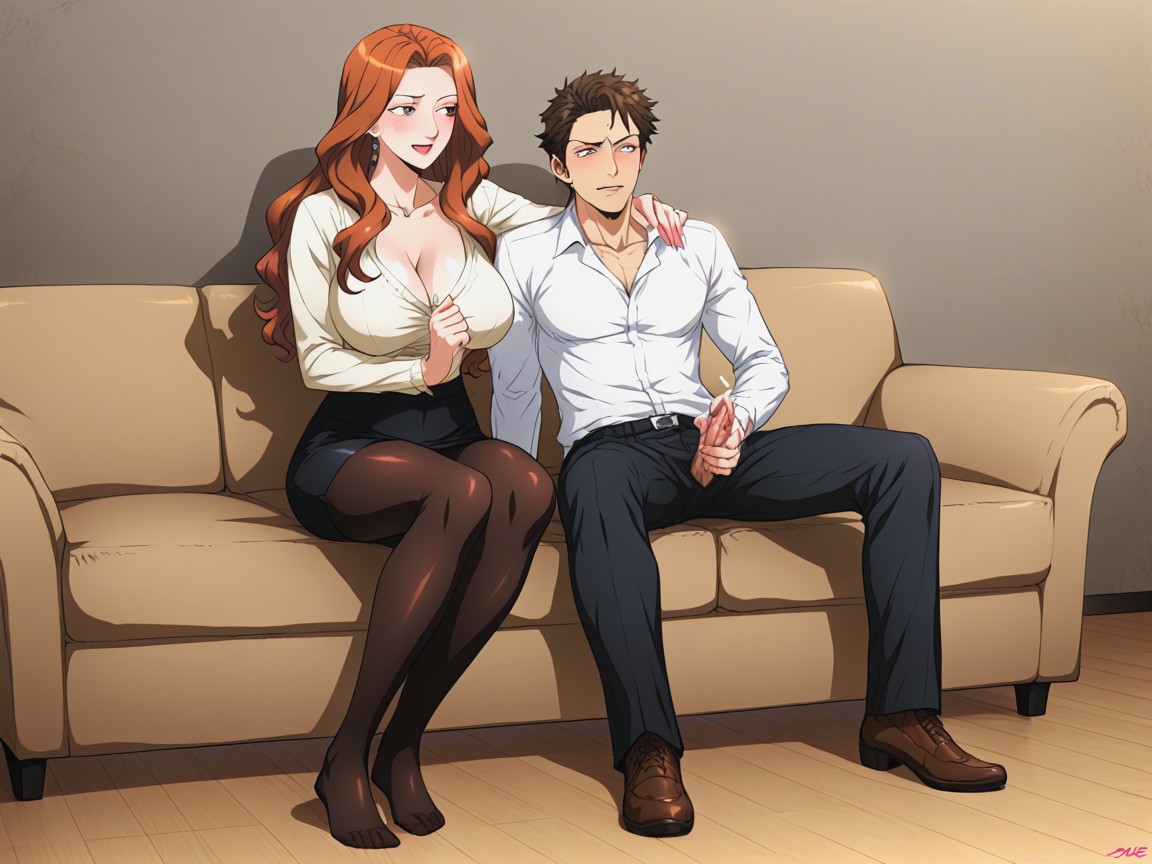 Woman Grabbing Mans Penis, Smirking Female, Two People Hentai AI Porn