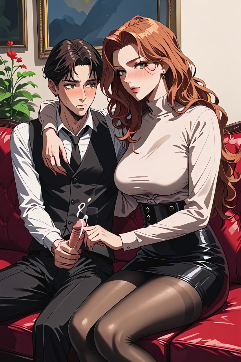 Hair Man, Ginger Female, Cum Hentai AI Porn