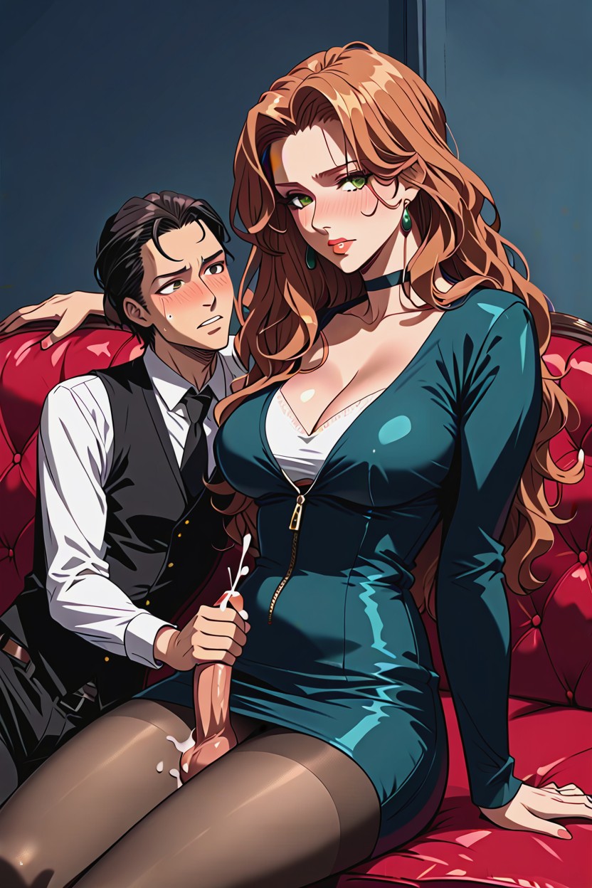 Woman With Smirk, Much Taller Woman, Woman Grabbing Mans Penis Hentai AI Porn