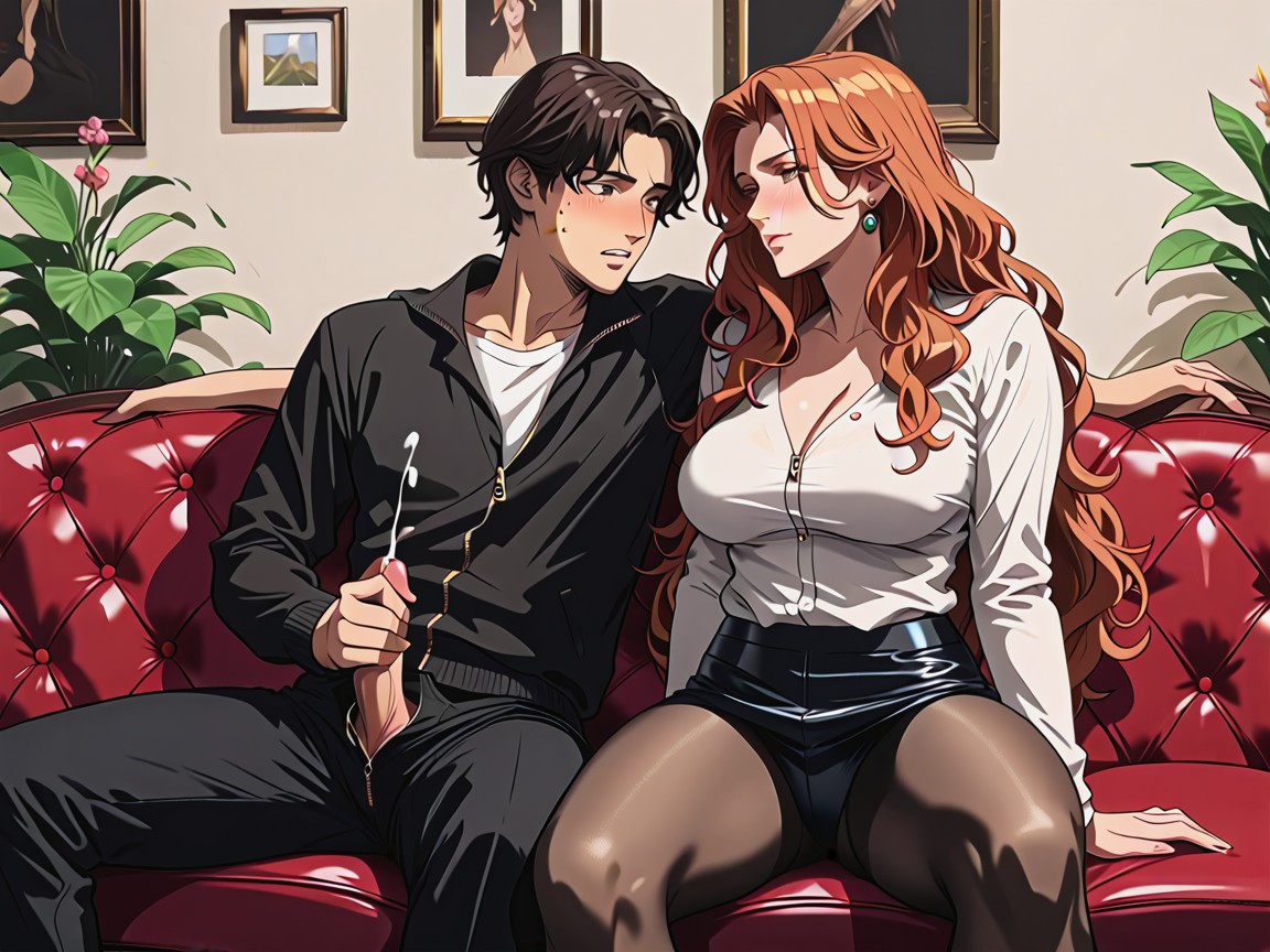 Much Taller Woman, Woman Stroking Mans Penis, Man Is Embarrassed Hentai AI Porn