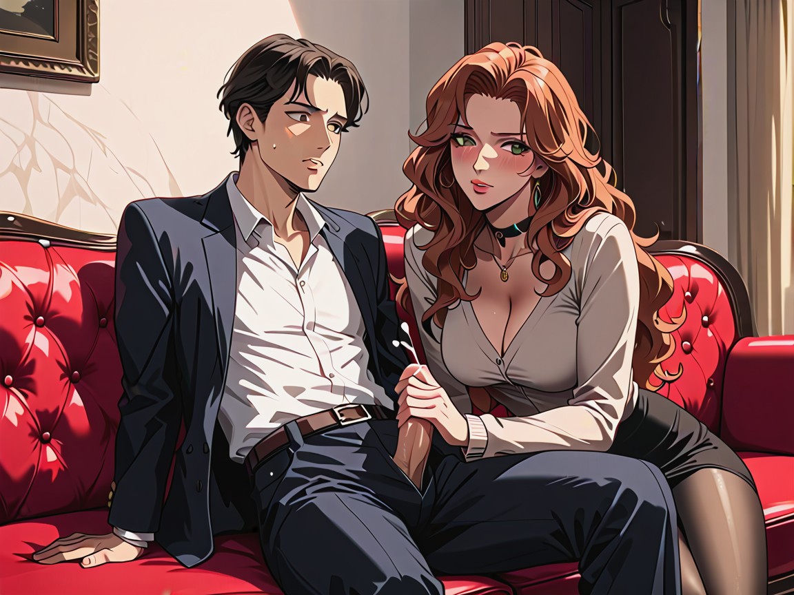 Male With Erection, Submissive Male, Much Taller Woman Hentai AI Porn