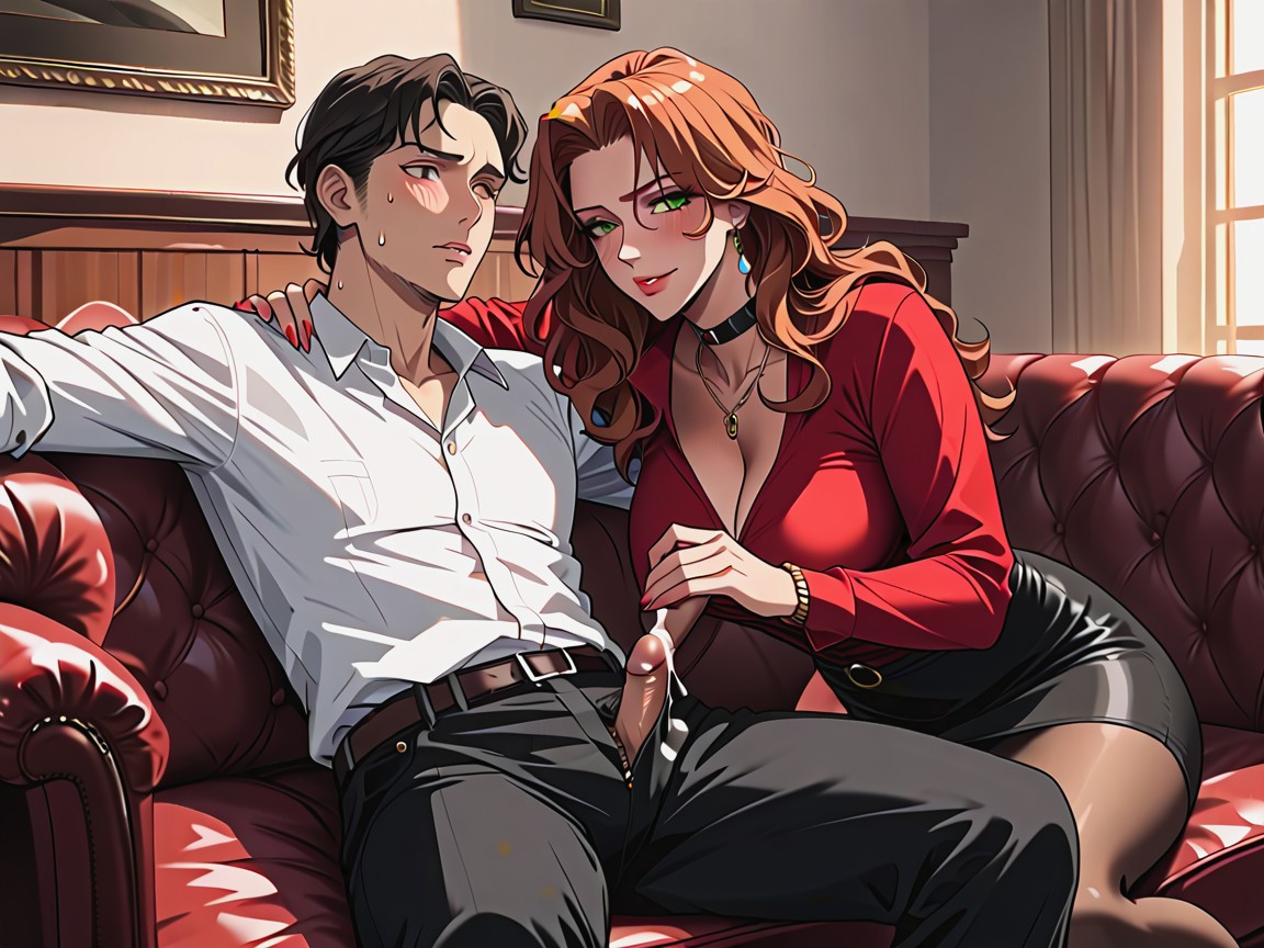 Woman Stroking Mans Penis, Smirking Female, Womans Hand On Penis Hentai AI Porn