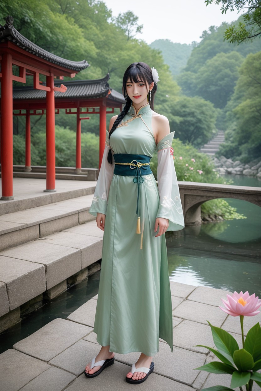 Oversized Hanfu Skirt, Cinematic, No Missing Fingers Porno asiático IA