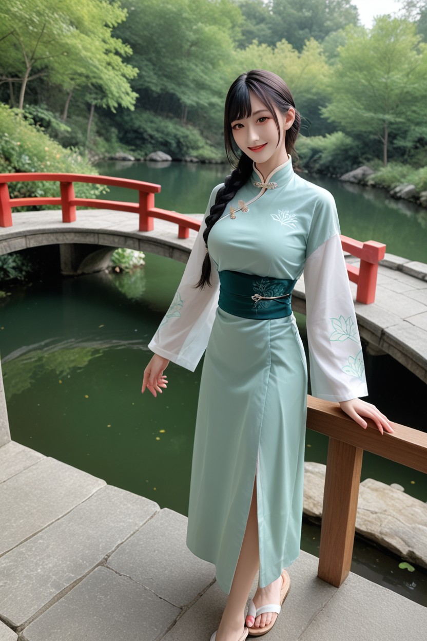 Poitrine Moyenne, Wearing Two Tone Han Dynasty Hanfu, Maigre Porno IA Asiatique