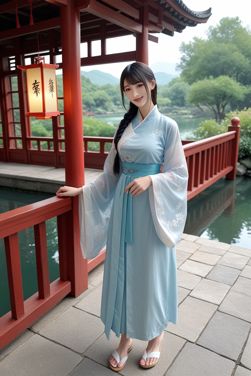 Light Blue Hanfu, Looking At Viewer, Wearing Chinese Princess Hanfu Porno asiático IA