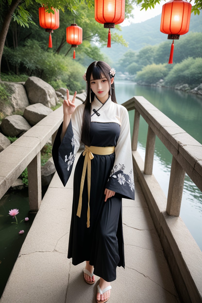 Expression, Hanfu Skirt Covering Feet, In Lotus Pond Porno IA Asiatique