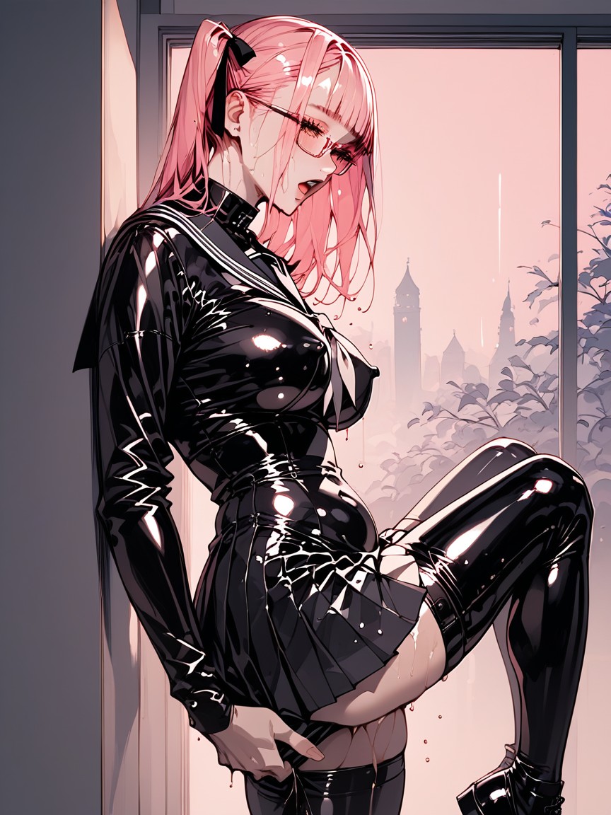 Pink Hair, Glasses, Close Up Hentai AI Porn