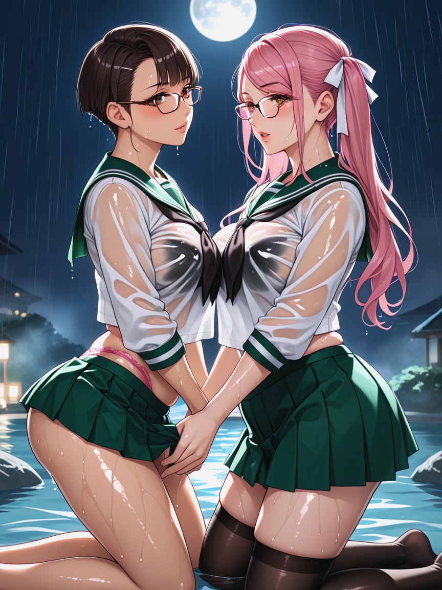 Wet Clothes, Extremely Oiled Body, Wet Hair Hentai AI Porn