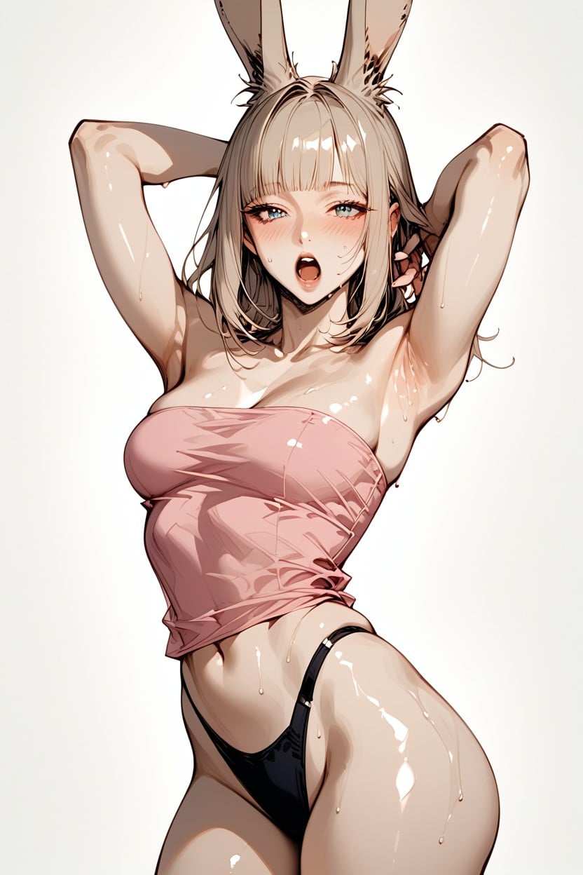Strapless Top, Black Thong, Sweaty Hentai AI Porn