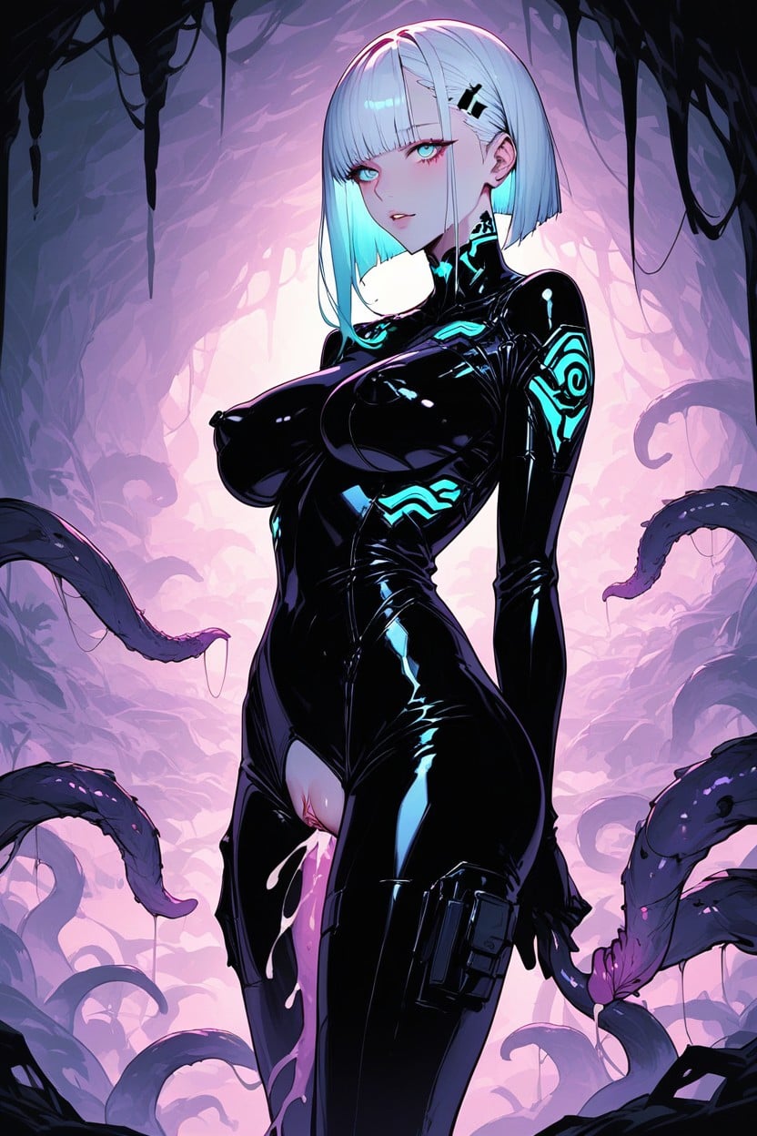Subtle God Rays Piercing Cracks Above, Ancient Alien Carvings On The Walls, Oversized Pussy Hentai AI Porn