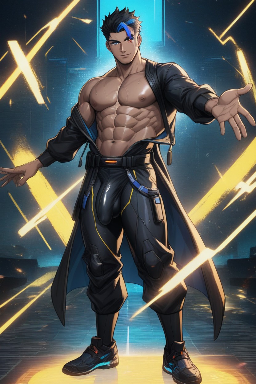 Pixel Glitching, Solo, Confident Pose AI Gay Porn
