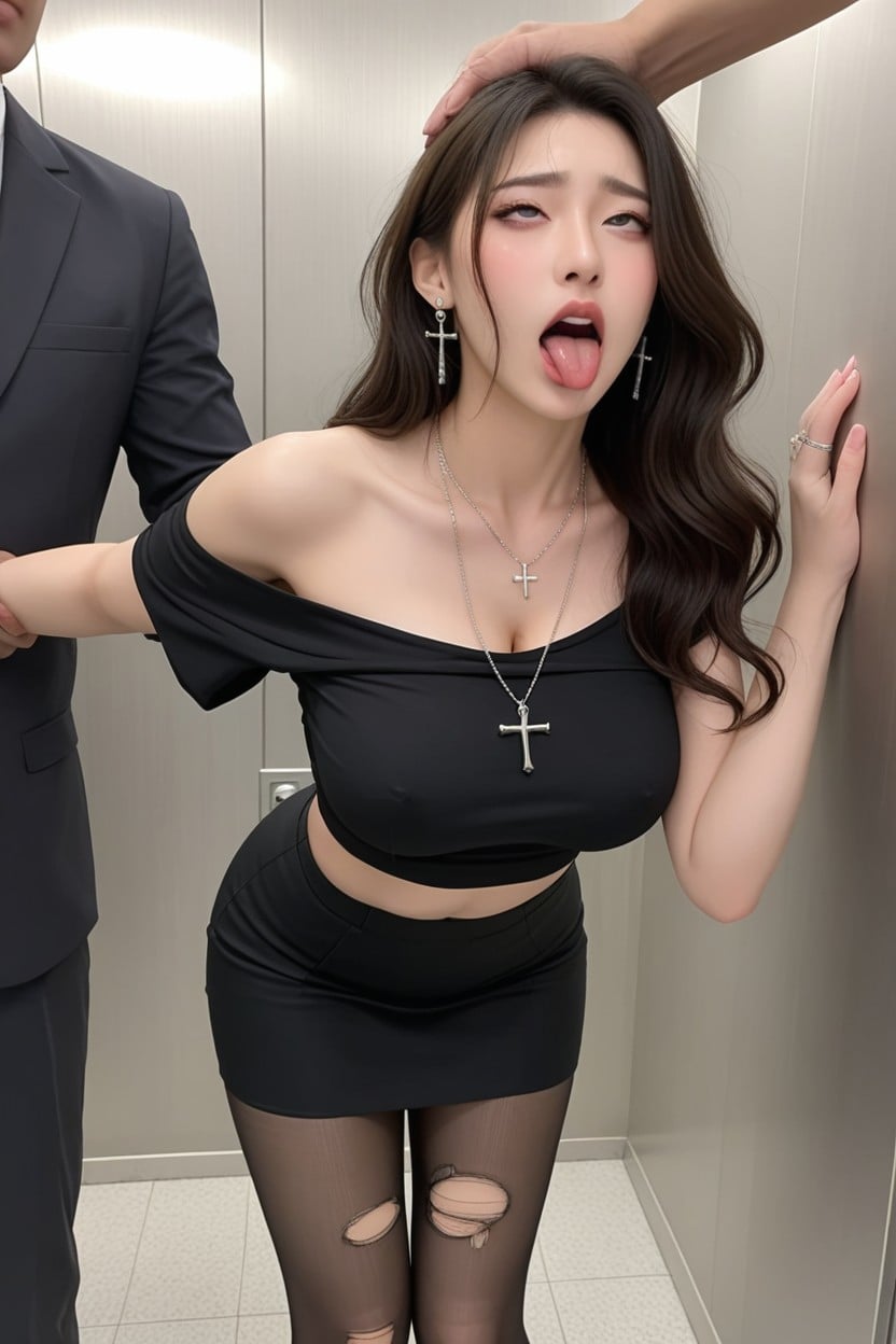 Inside Elevator, Standing Doggystyle Position, Flushing Cheeks Porno asiático IA