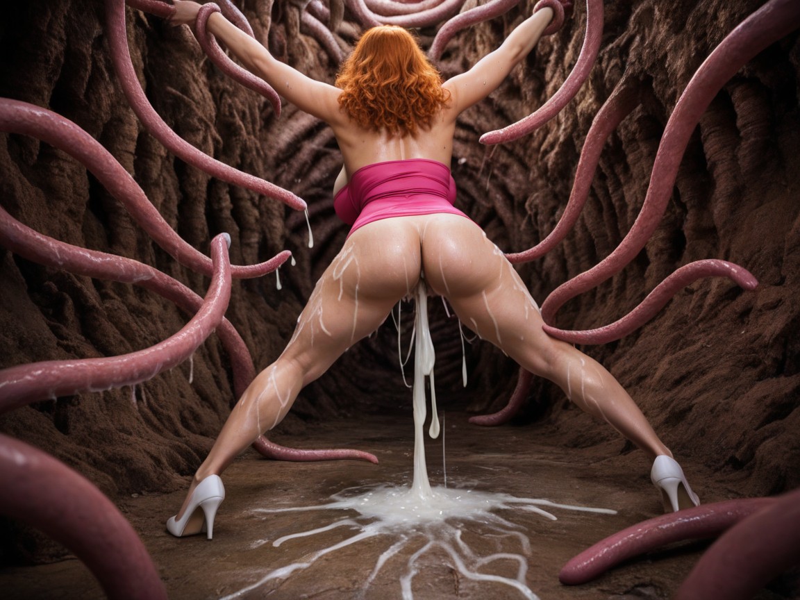 Sweaty, Tentacles Holding Her Arms And Feet, Heavy Sweat AI Porn
