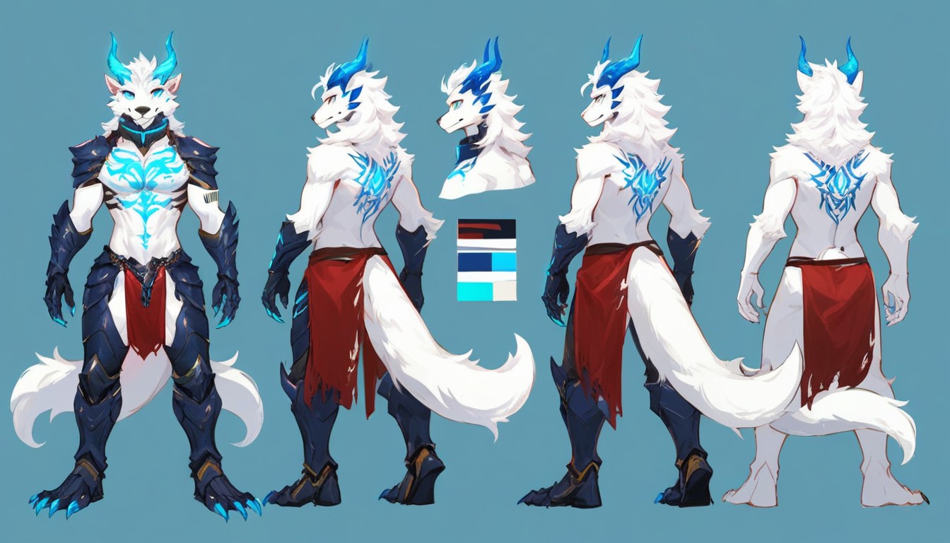 Cuerpo Completo, Múltiples Vistas, Vista Trasera Furry IA