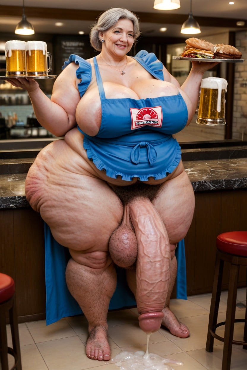 Big Saggy Balls, Restaurant, Thick Futa Cock AI Porn