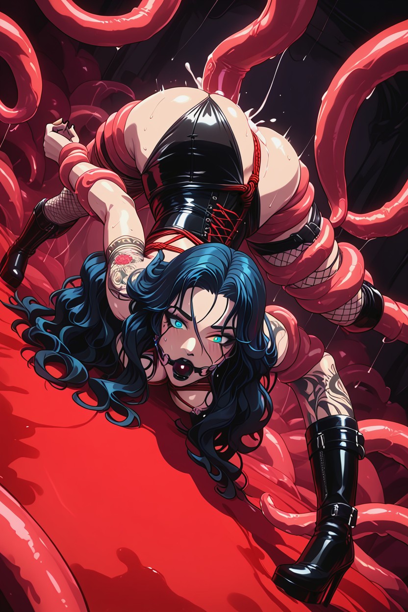 Ball Gag, Sensual Makeup, Posing In The Bathroom Hentai AI Porn
