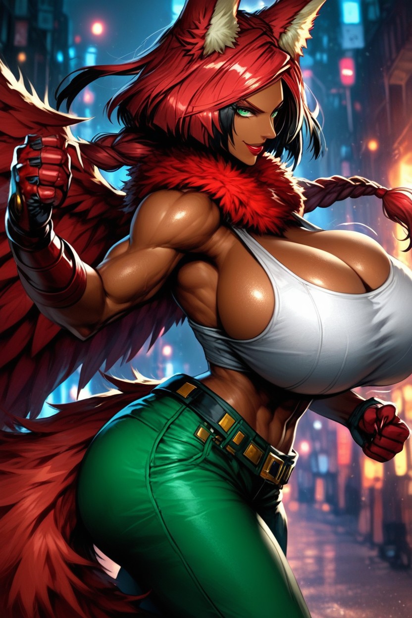 Red Gem On Forehead, Green Eyes, "giovanna From Guilty Gear Stive" Ebony AI Porn