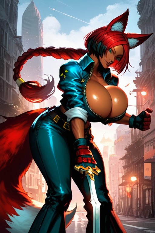 Fighting Stance, Red Lipstick, Holding Sword Porno ebony IA