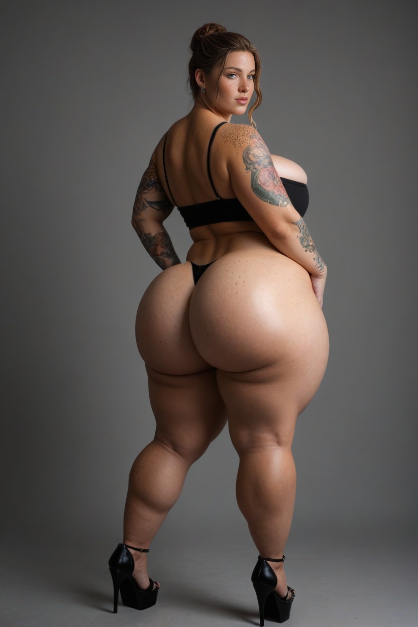 Pear Shaped Figure, Sexy Pose, Tattooed Legs AI Porn