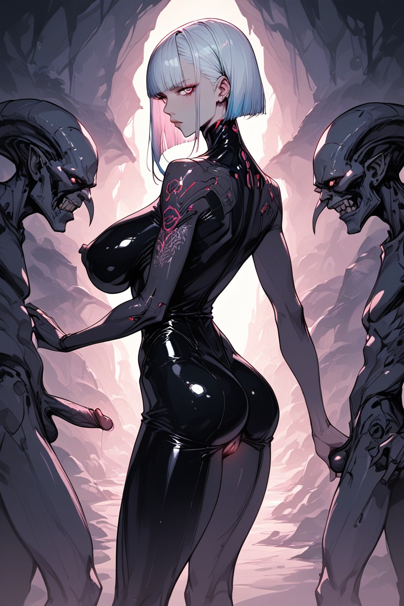 Soft Blue Green Bioluminescence Outlining Her Silhouette, Gangbang, Cyan Mist Floating Through Air Hentai AI Porn