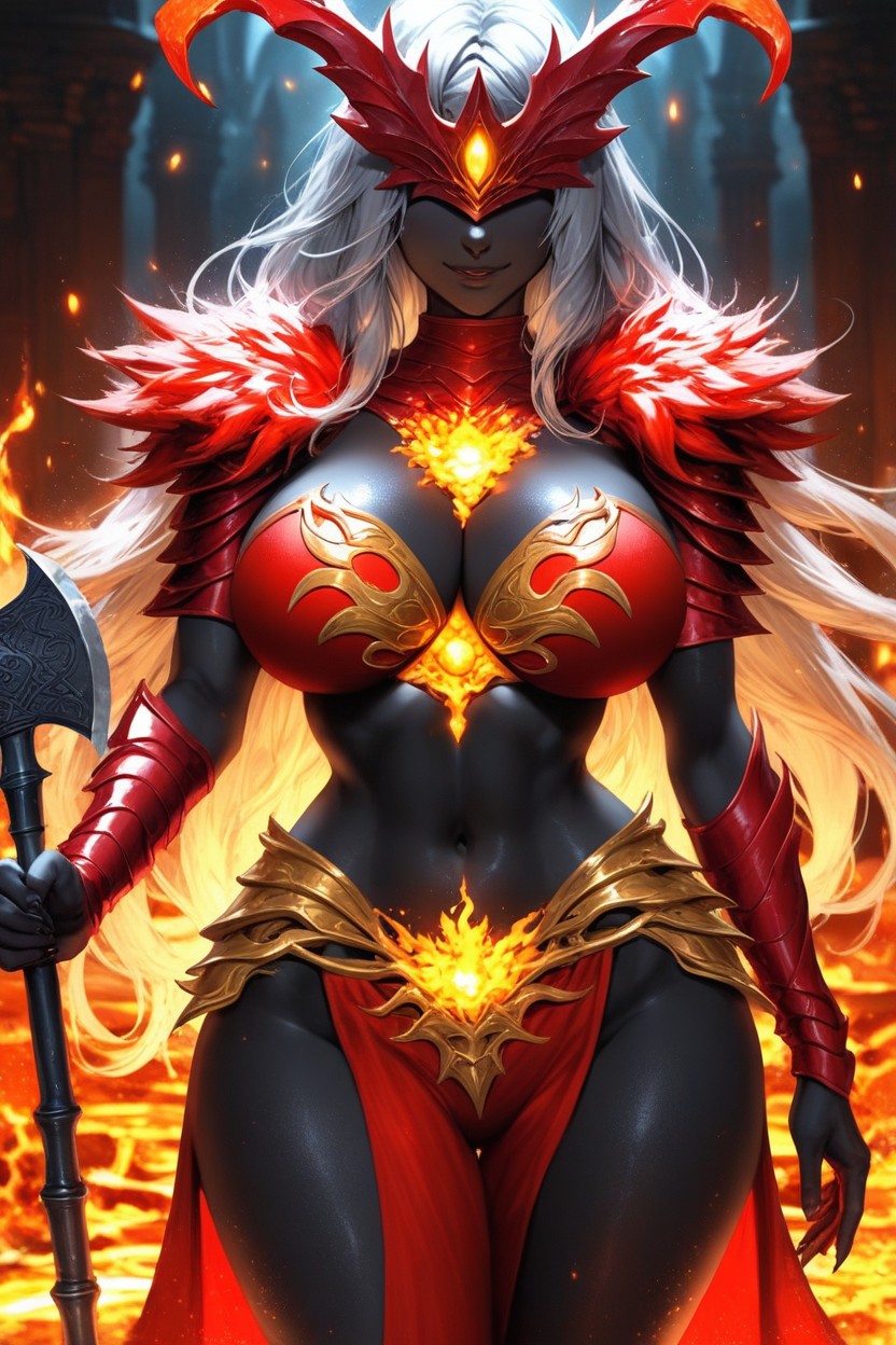 Lava Waist, Hair Covering One Eye, Specular Latina AI Porn